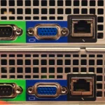 Detailed view of Ethernet and VGA ports on a server highlighting connectivity features.