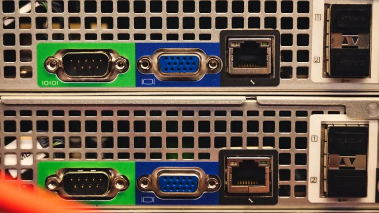 Detailed view of Ethernet and VGA ports on a server highlighting connectivity features.