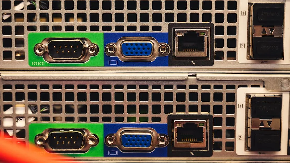 Detailed view of Ethernet and VGA ports on a server highlighting connectivity features.