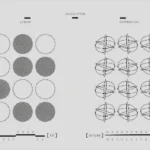 Visual representation of geometric calculations comparing bits and qubits in black and white.